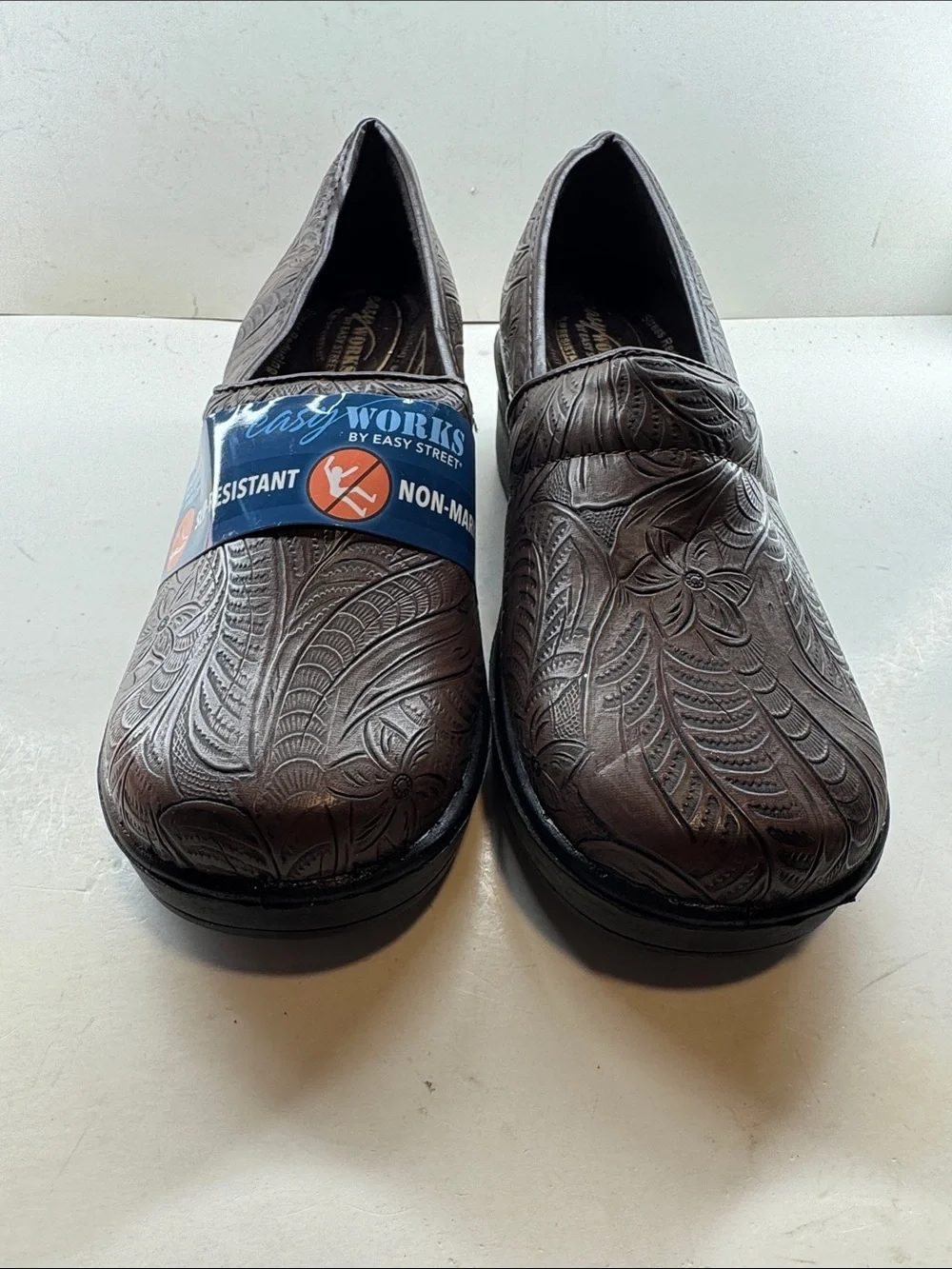 easy street Brown Embossed Leather Slip-On Loafers